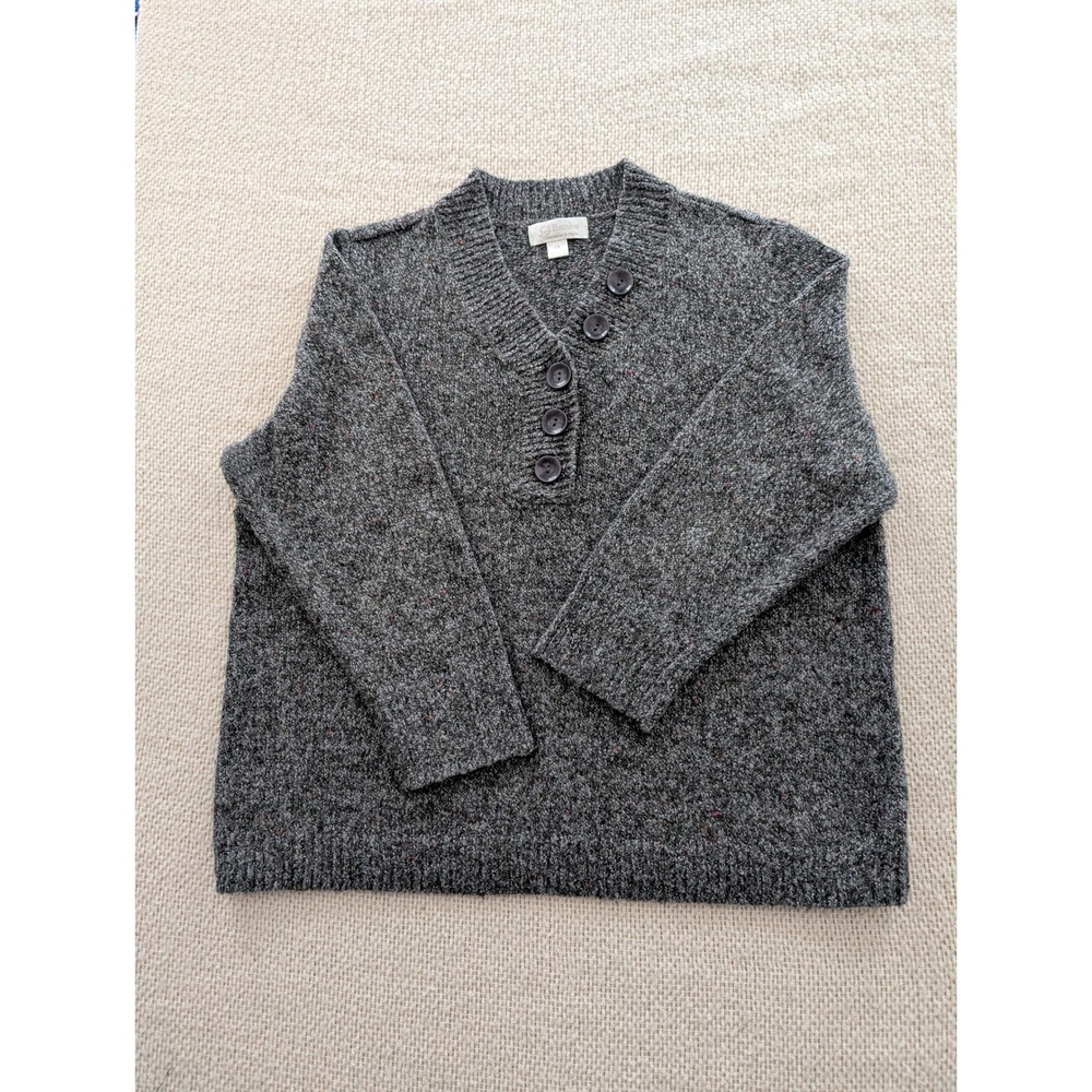 CJ Banks Christopher & Banks Gray Confetti Knit Henley Sweater Plus 1X 2X